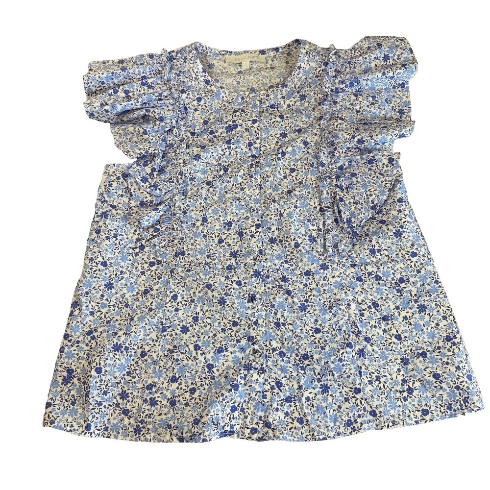 Sugar Lips Ruffle Sleeve Button Floral Womens S Blouse Boho